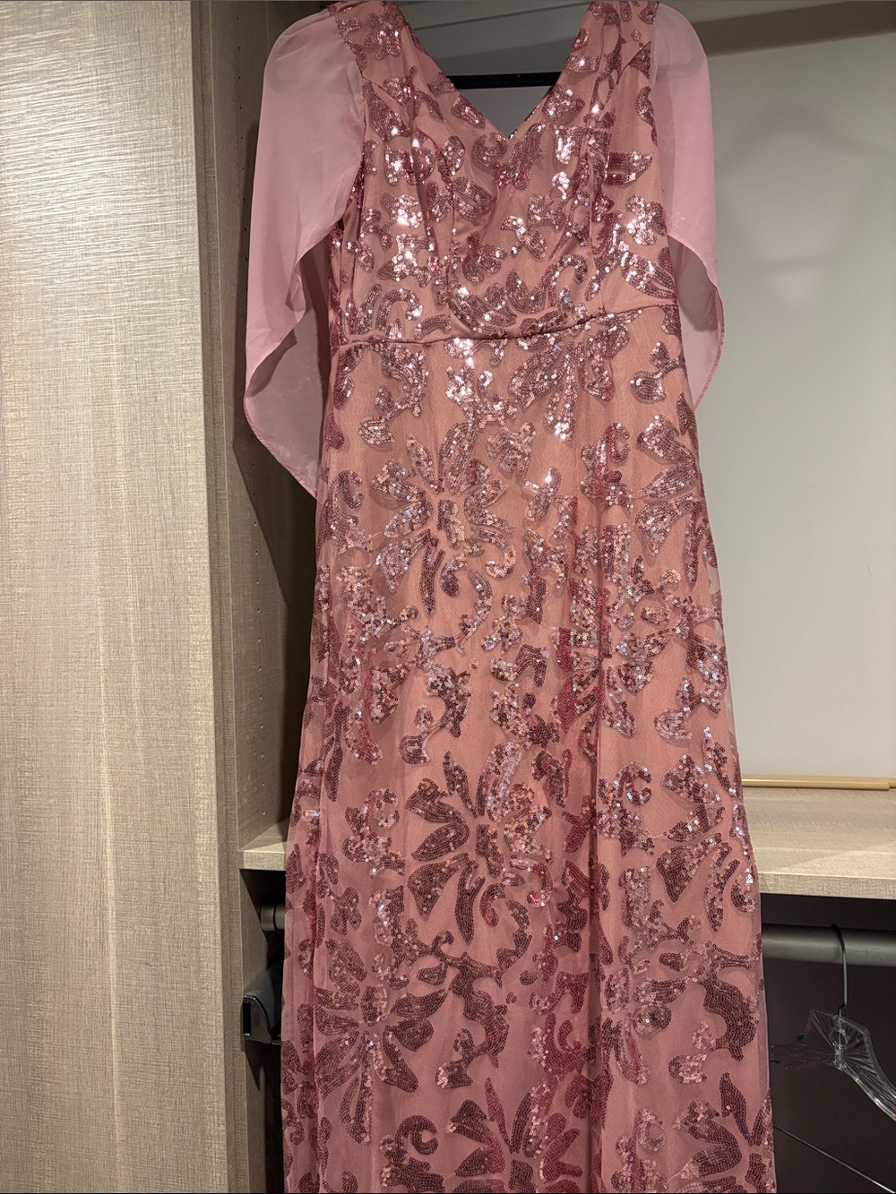 Pink Sequin Floral Evening Gown